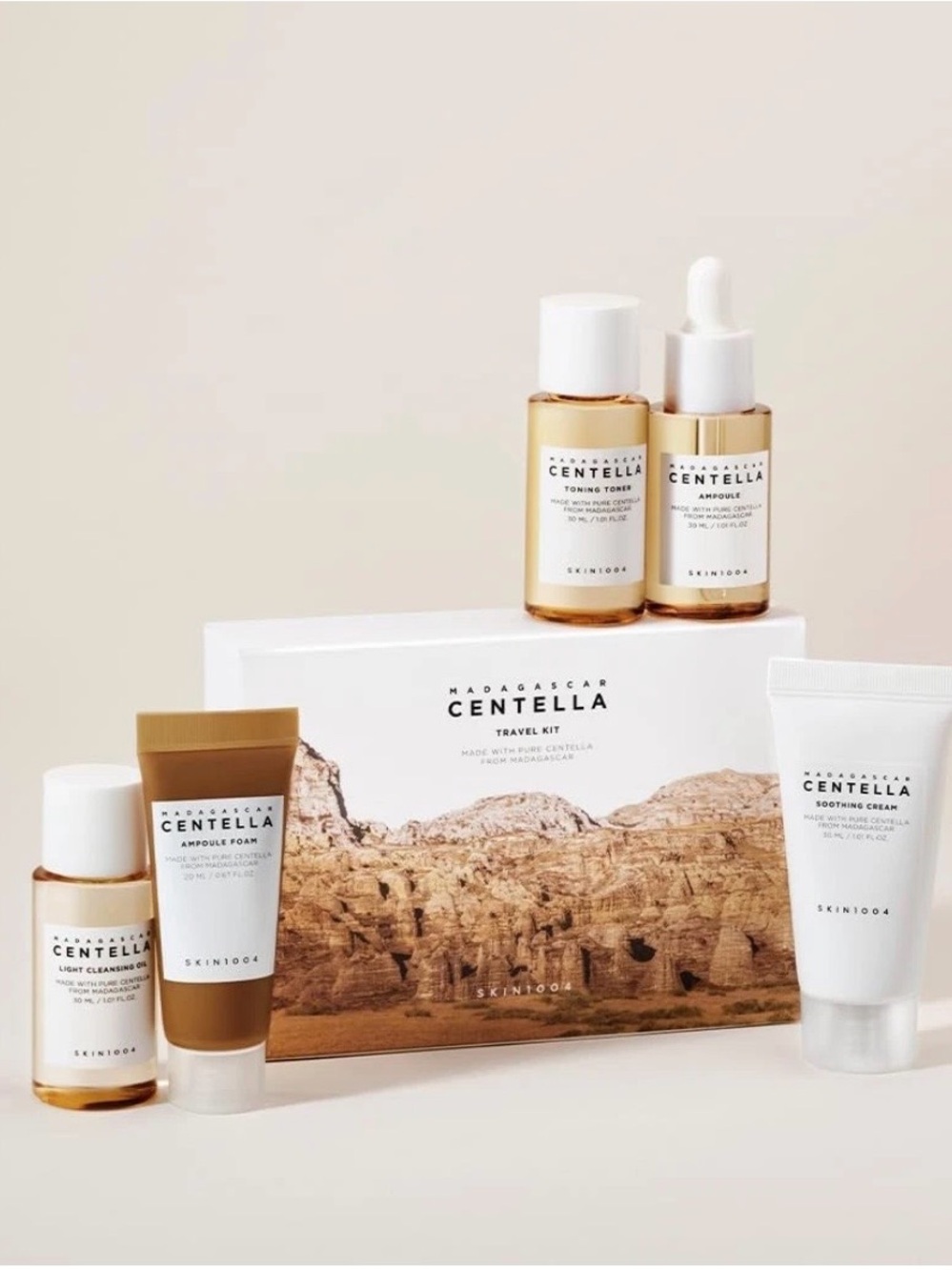 SKIN1004 Madagascar Centella Travel Kit, Toner, Ampoule, Soothing Cream, Clean